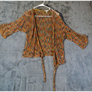 Coastal Grandmother Multicolor Crochet‎ Knit Cardigan S Artisan Hand Dyed